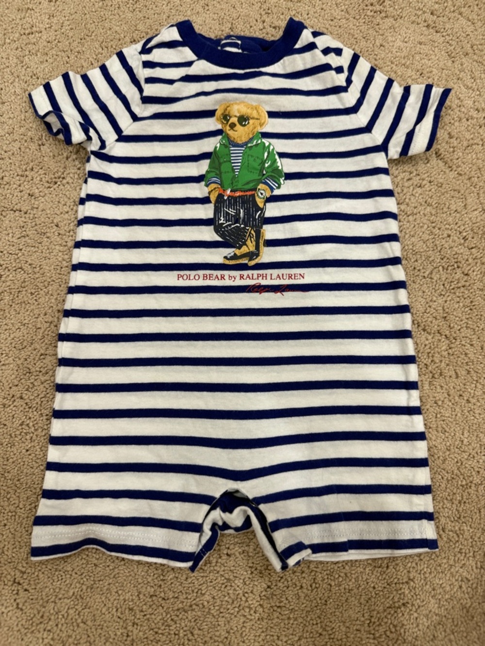 Ralph Lauren Navy & White Striped Polo Bear One-Piece